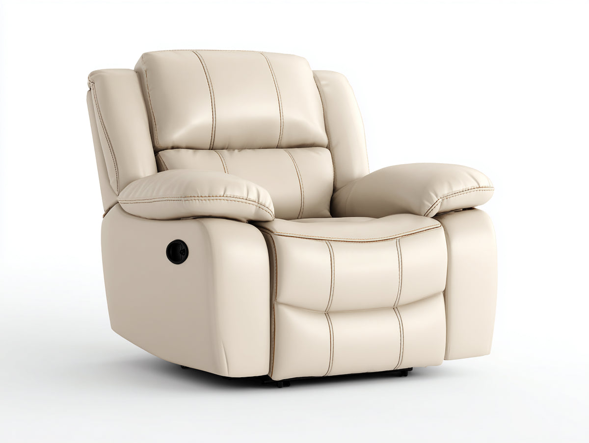 Sillones reclinables tapizados en cuero sintético 96x98x105 cm - beige - respaldo acolchado y mecanismo reclinable