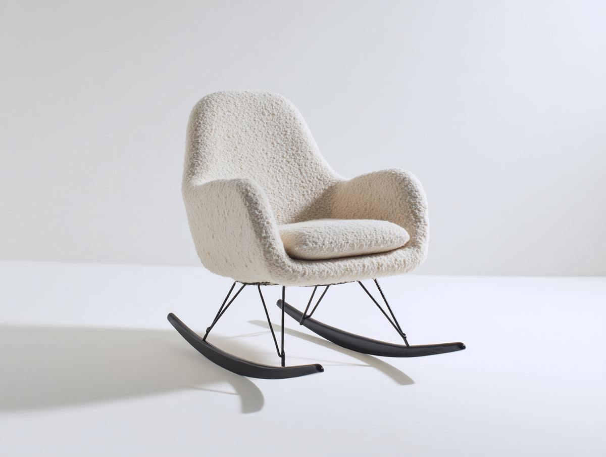 Mecedoras tapizadas de tela bouclé y metal 72x84x88 cm - blanco crema-negro - diseño envolvente para salón