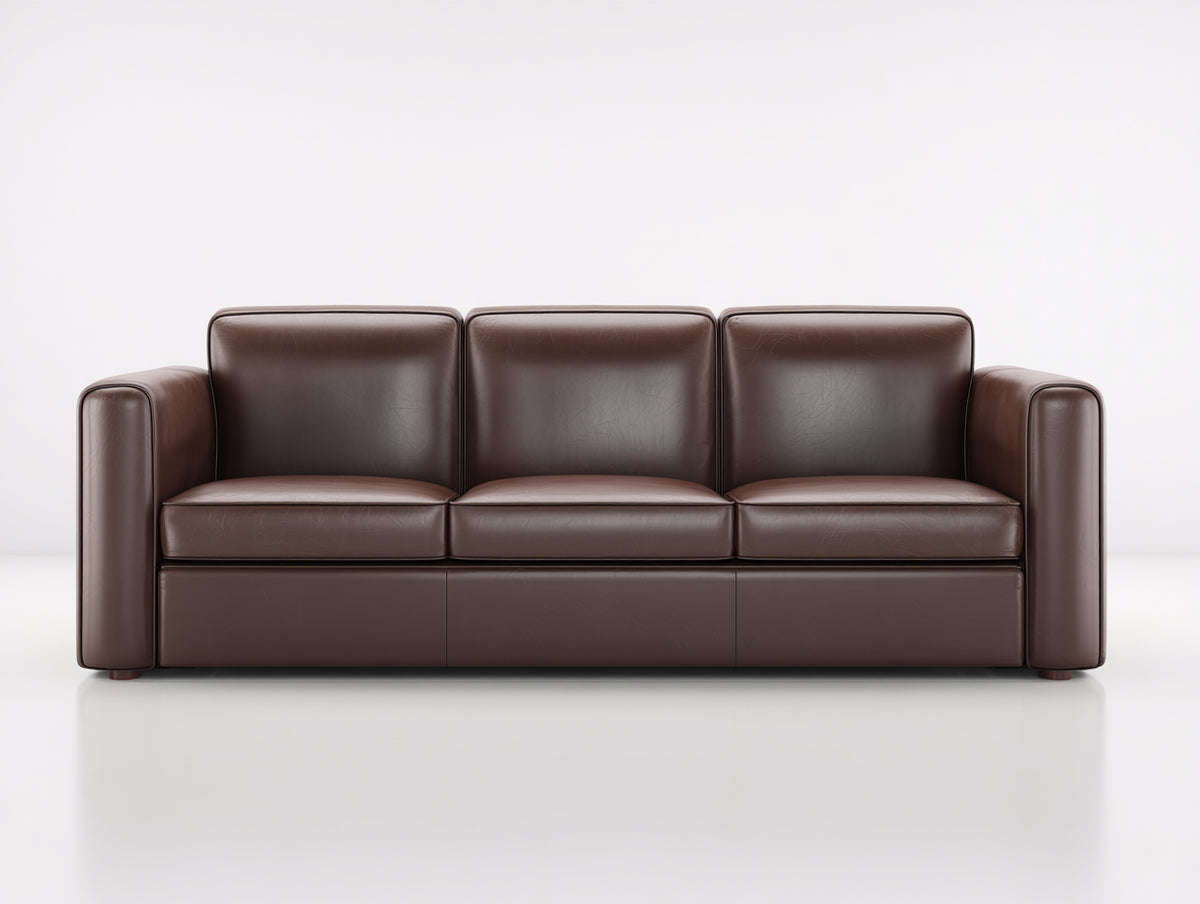 Sofás 3 plazas tapizados en cuero sintético 220x90x82 cm - marrón oscuro - líneas rectas y diseño contemporáneo