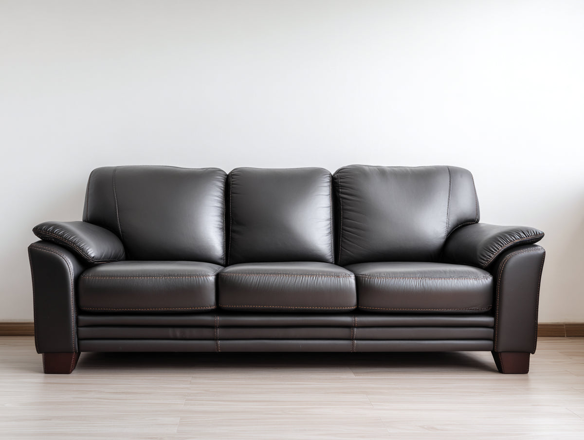 Sofás 3 plazas tapizados en cuero sintético 225x92x88 cm - marrón oscuro - diseño clásico con reposabrazos acolchados para salón