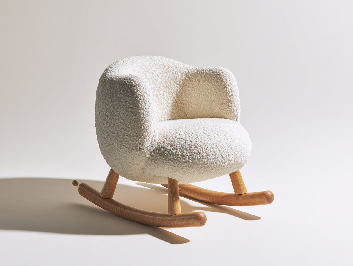 Mecedoras tapizadas en tejido bouclé 76x88x82 cm - beige-madera natural - diseño envolvente con base curva