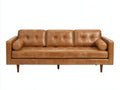 Sofás 3 plazas tapizados en cuero sintético 230x90x84 cm - marrón caramelo - diseño retro con patas de madera para salón