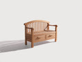Bancos de jardín de madera 120 x 55 x 90 cm - marrón natural - diseño clásico con respaldo curvo y 2 cajones inferiores