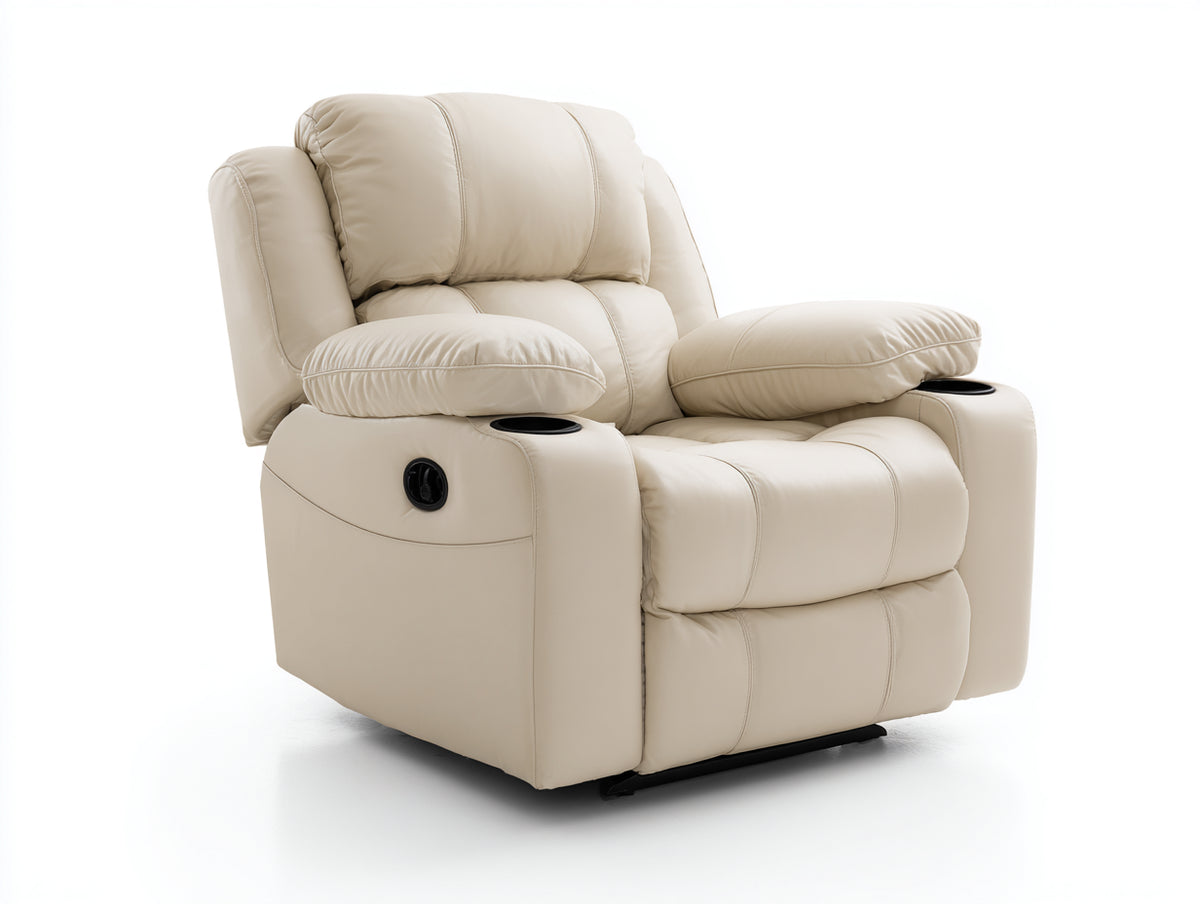 Sillón reclinable tapizado 90x85x100 cm color beige con reposapiés ajustable para salón diseño moderno