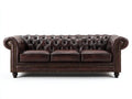 Sofás 3 plazas tapizados en cuero sintético 225x95x80 cm - marrón oscuro - capitoné con brazos enrollados