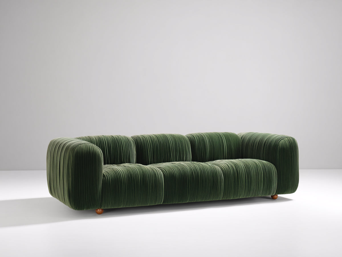 Sofás 3 plazas tapizado de tela acanalada 218 x 96 x 76 cm - verde oscuro - diseño moderno de formas redondeadas