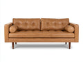 Sofás 3 plazas tapizado efecto piel 218 x 90 x 84 cm - marrón claro - diseño moderno con capitoné y patas de madera