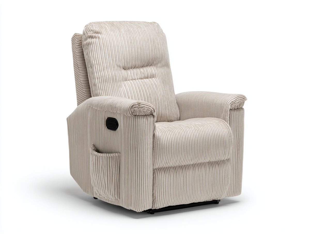 Sillones reclinables tapizados en pana 92x94x108 cm - beige claro - respaldo alto con control lateral para salón
