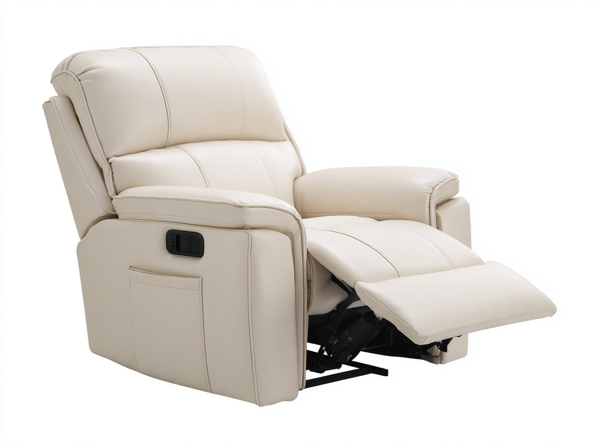 Sillones reclinables tapizados en cuero sintético 100x98x107 cm - beige claro - reposapiés extensible con control lateral para salón