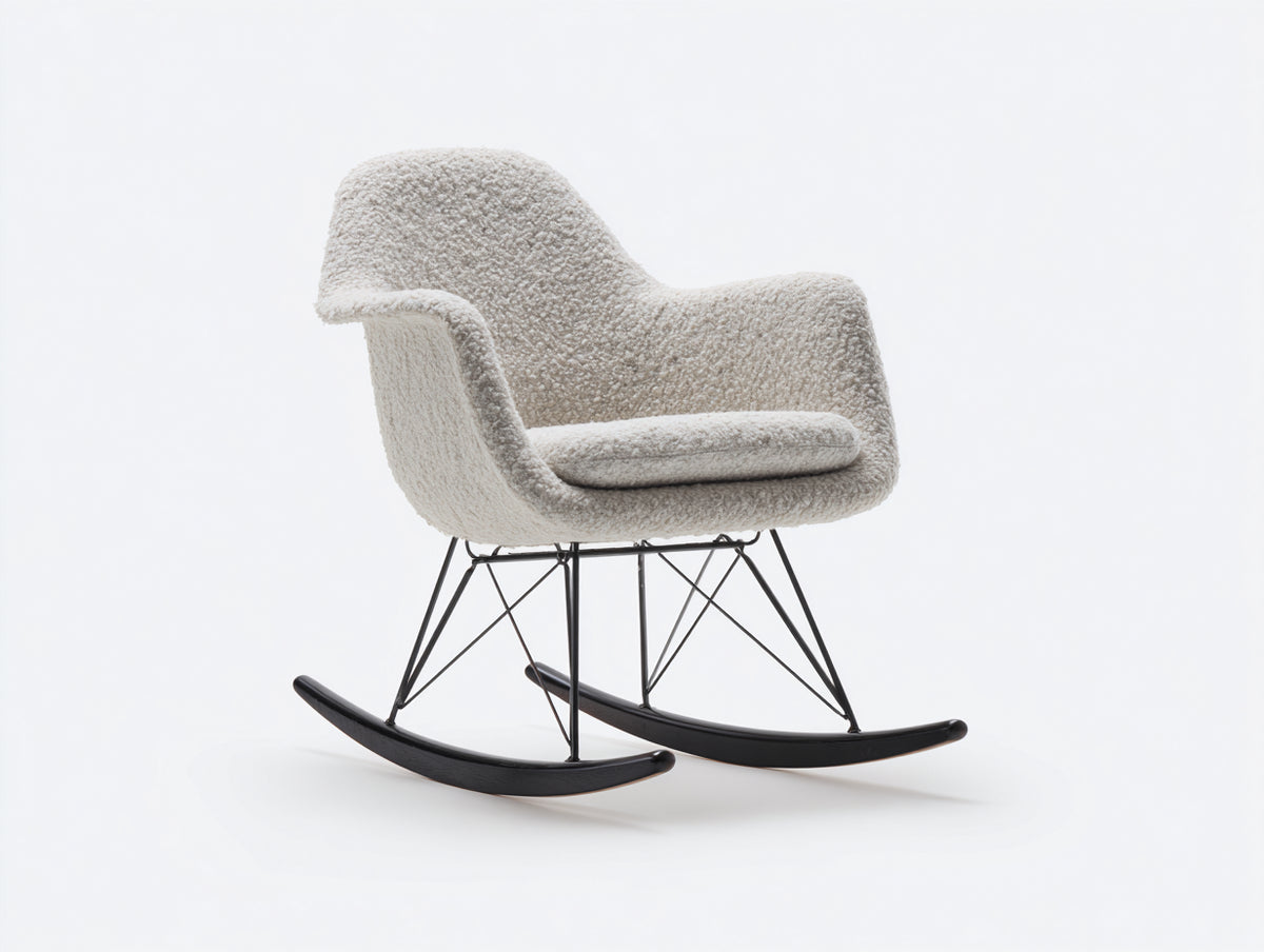 Mecedoras tapizadas en tejido bouclé 72x84x82 cm - beige-negro - base metálica con patines curvos