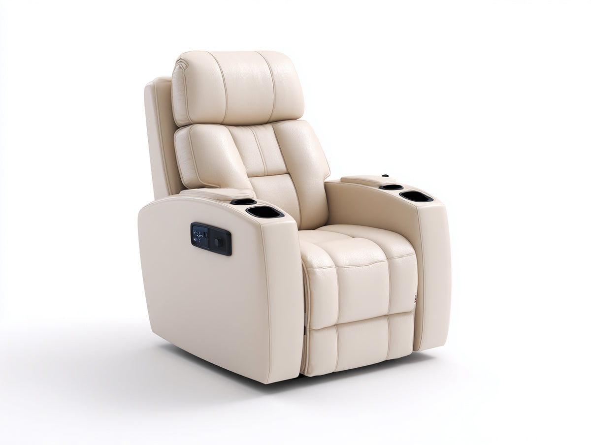 Sillones reclinables tapizados en cuero sintético 100x102x112 cm - beige - con control lateral y portavasos