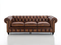 Sofás 3 plazas tapizado efecto piel 220 x 92 x 78 cm - marrón - diseño Chester clásico con capitoné
