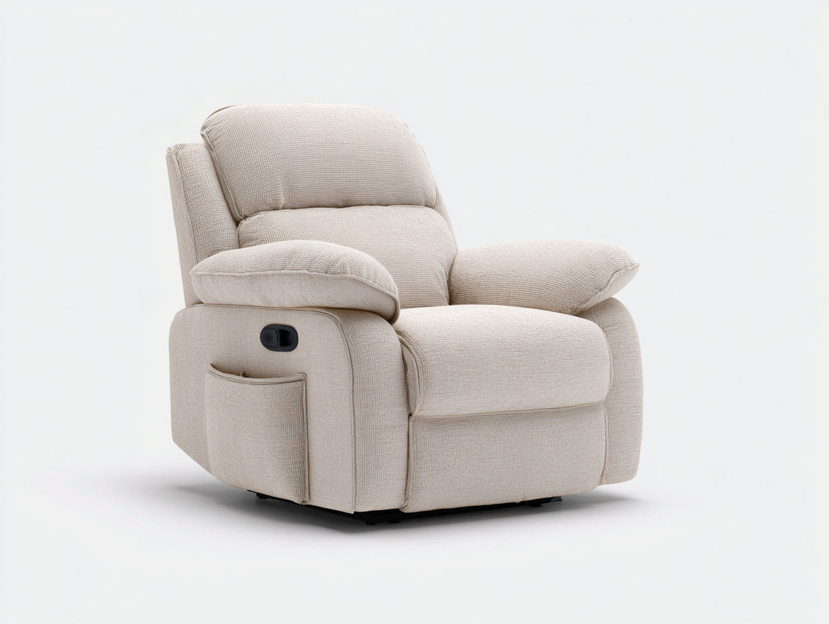Sillones reclinables tapizados en tejido 98x100x106 cm - beige - respaldo acolchado con control lateral y bolsillo
