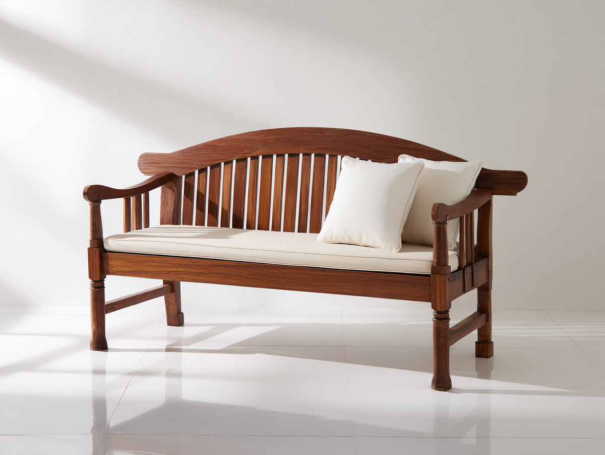Bancos de jardín de madera 150 x 65 x 95 cm - marrón oscuro y beige - diseño clásico con respaldo curvo y asiento acolchado