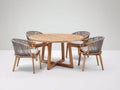 Conjuntos de comedor de jardín de madera 120x120x75 cm - natural-gris - mesa redonda con 4 sillas y diseño contemporáneo