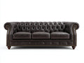 Sofás 3 plazas tapizados en cuero sintético 235x95x82 cm - marrón oscuro - capitoné clásico con brazos enrollados para salón