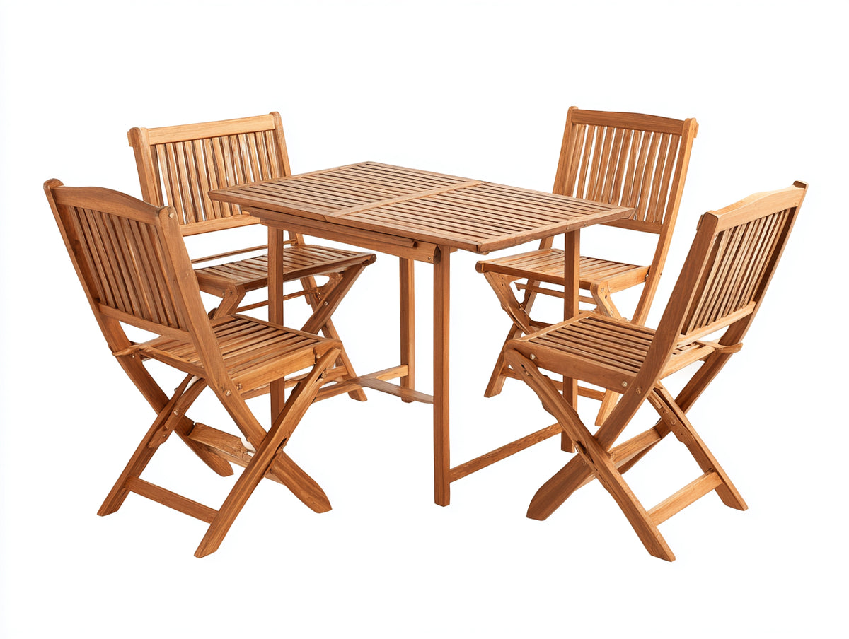 Conjuntos de comedor de jardín de madera 120 x 80 x 75 cm - marrón natural - conjunto de 5 piezas con mesa rectangular y 4 sillas plegables