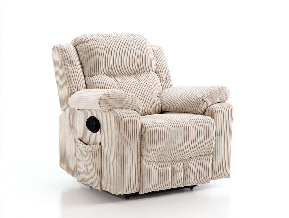 Sillones reclinables tapizado de tela acanalada 96 x 94 x 106 cm - beige - diseño acolchado con reposapiés y bolsillo lateral
