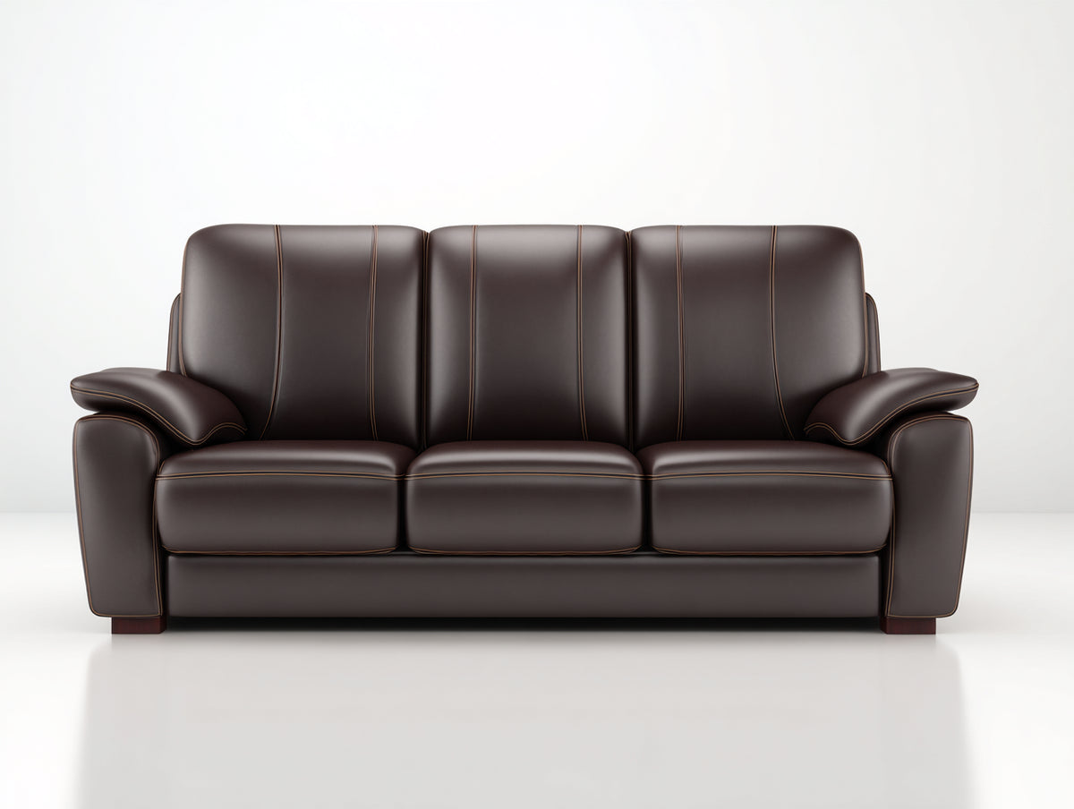 Sofás 3 plazas tapizado efecto piel 215 x 94 x 96 cm - marrón oscuro - diseño clásico con respaldo acolchado y brazos anchos